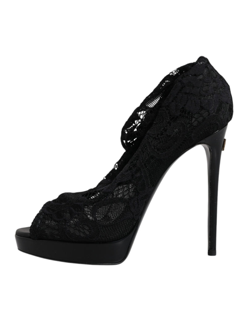 Dolce & Gabbana Black Stretch Taormina Lace Boots