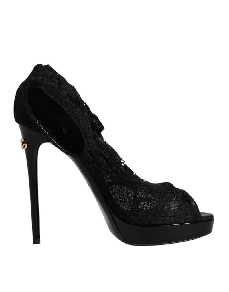 Dolce & Gabbana Black Stretch Taormina Lace Boots