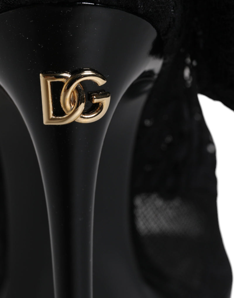 Dolce & Gabbana Black Stretch Taormina Lace Boots