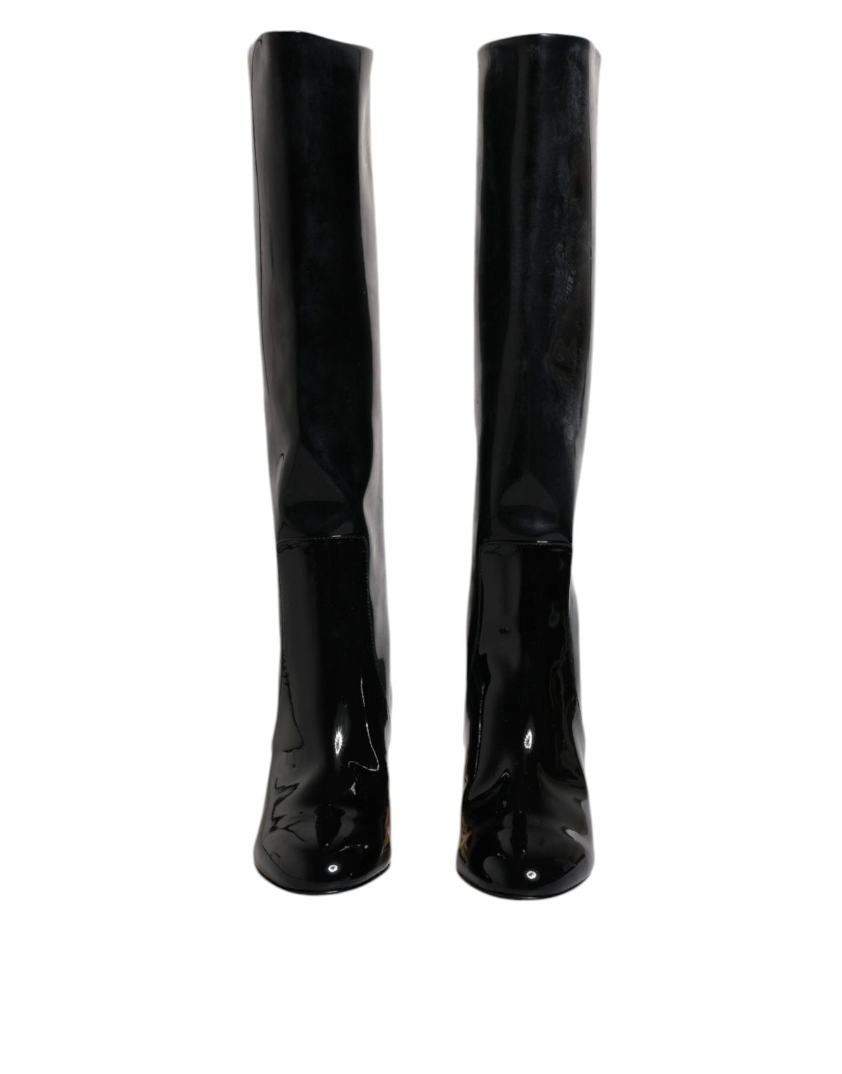 Dolce & Gabbana Vally High Boots en Cuir Verni Noir