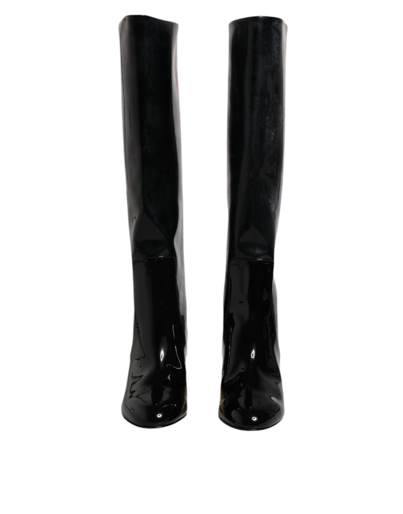 Dolce & Gabbana Vally High Boots en Cuir Verni Noir