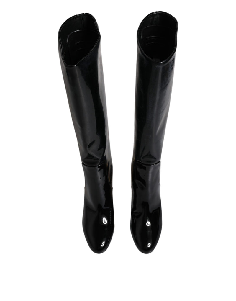 Dolce & Gabbana Vally High Boots en Cuir Verni Noir