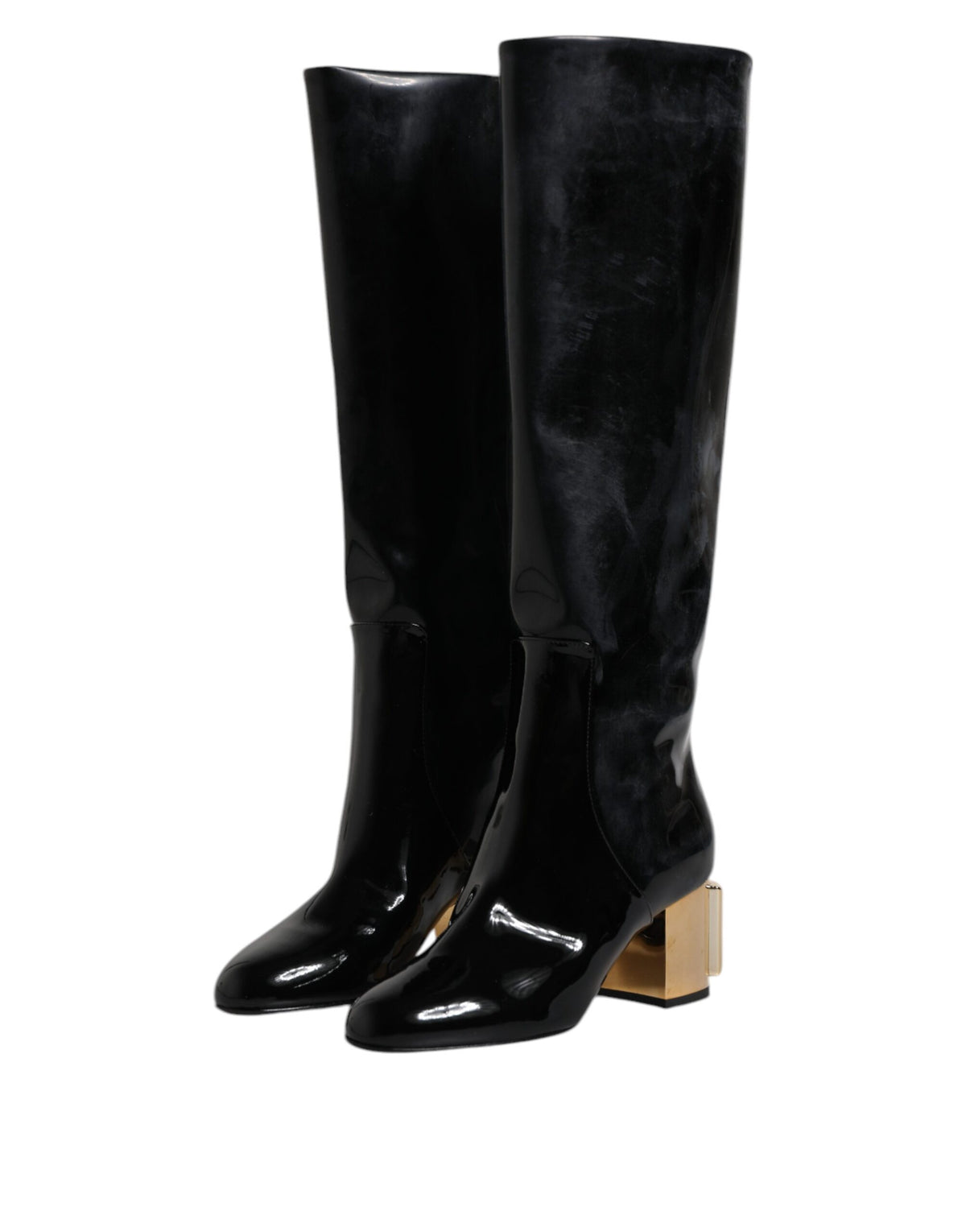 Dolce & Gabbana Vally High Boots en Cuir Verni Noir