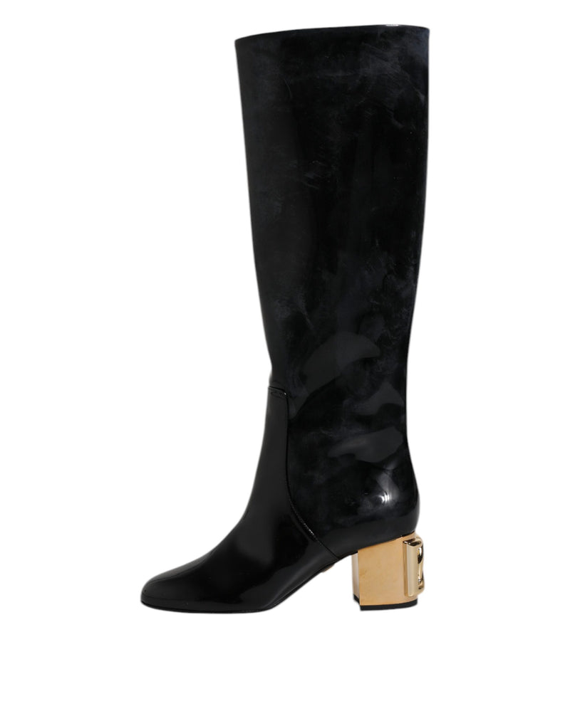 Dolce & Gabbana Vally High Boots en Cuir Verni Noir