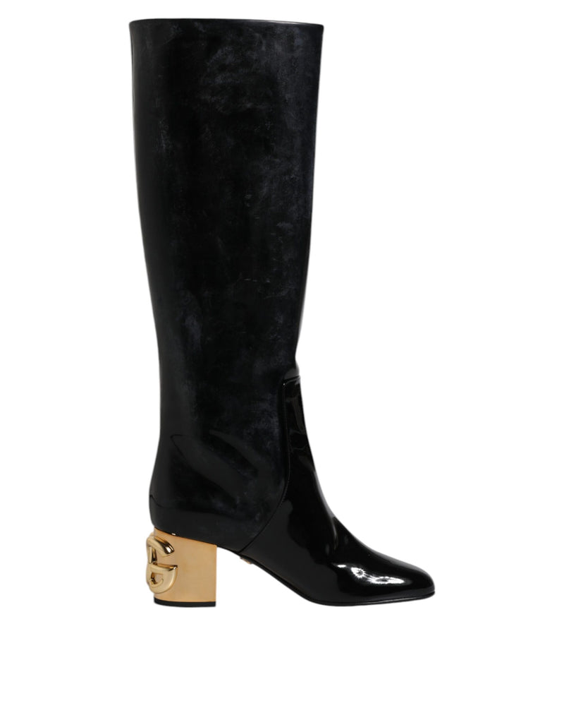 Dolce & Gabbana Vally High Boots en Cuir Verni Noir