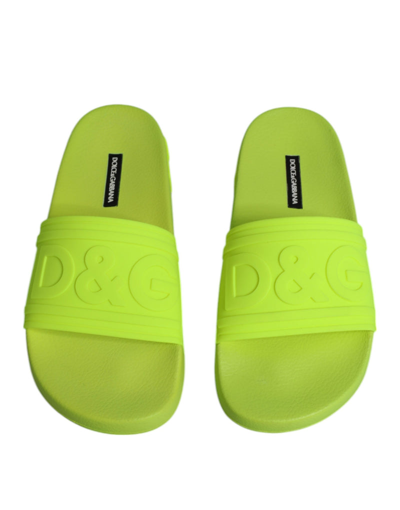 Dolce & Gabbana Green Rubber Slides Sandals for Beachwear