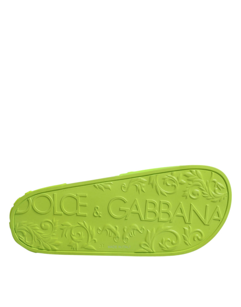 Dolce & Gabbana Green Rubber Slides Sandals for Beachwear