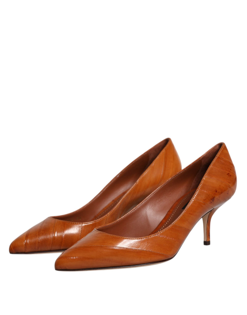 Dolce & Gabbana Brown Leather Kitten Heels Pumps