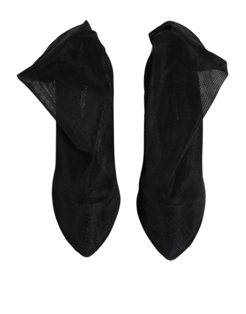 Dolce & Gabbana Black Silk Stretch Mesh Sock Boots