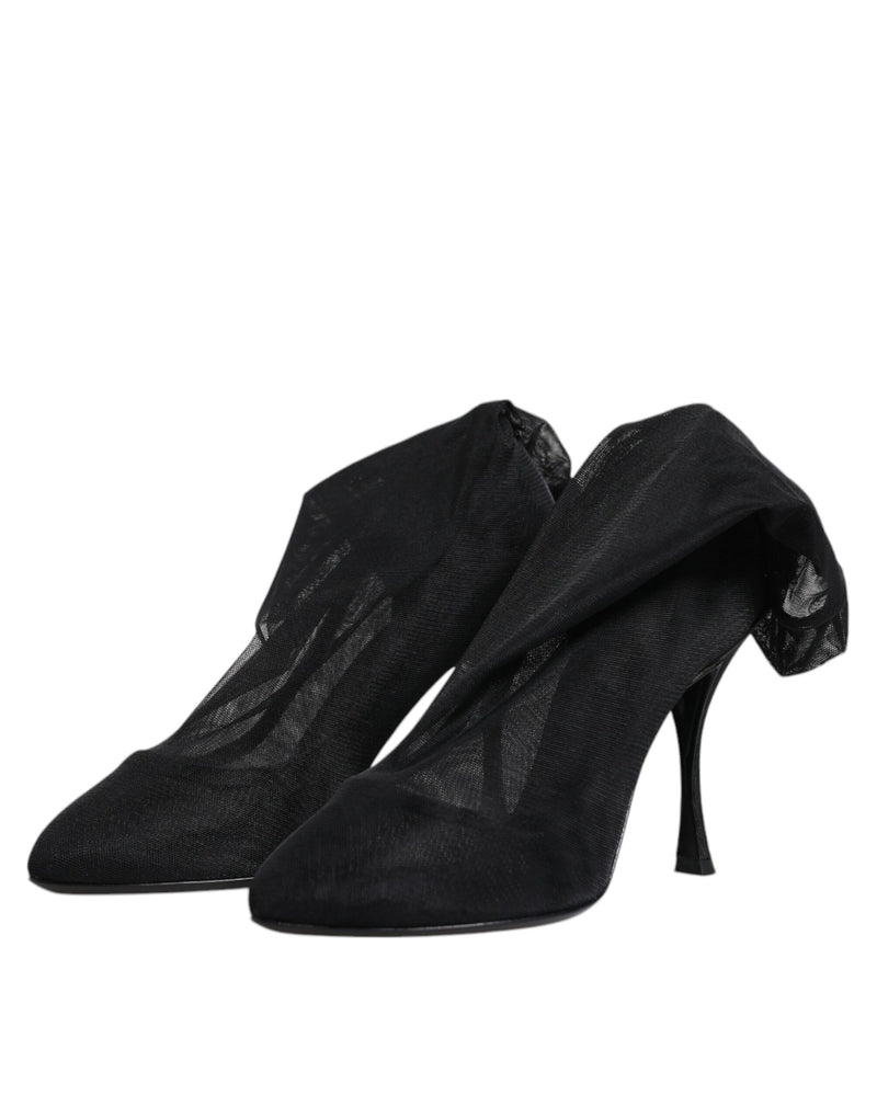 Dolce & Gabbana Black Silk Stretch Mesh Sock Boots