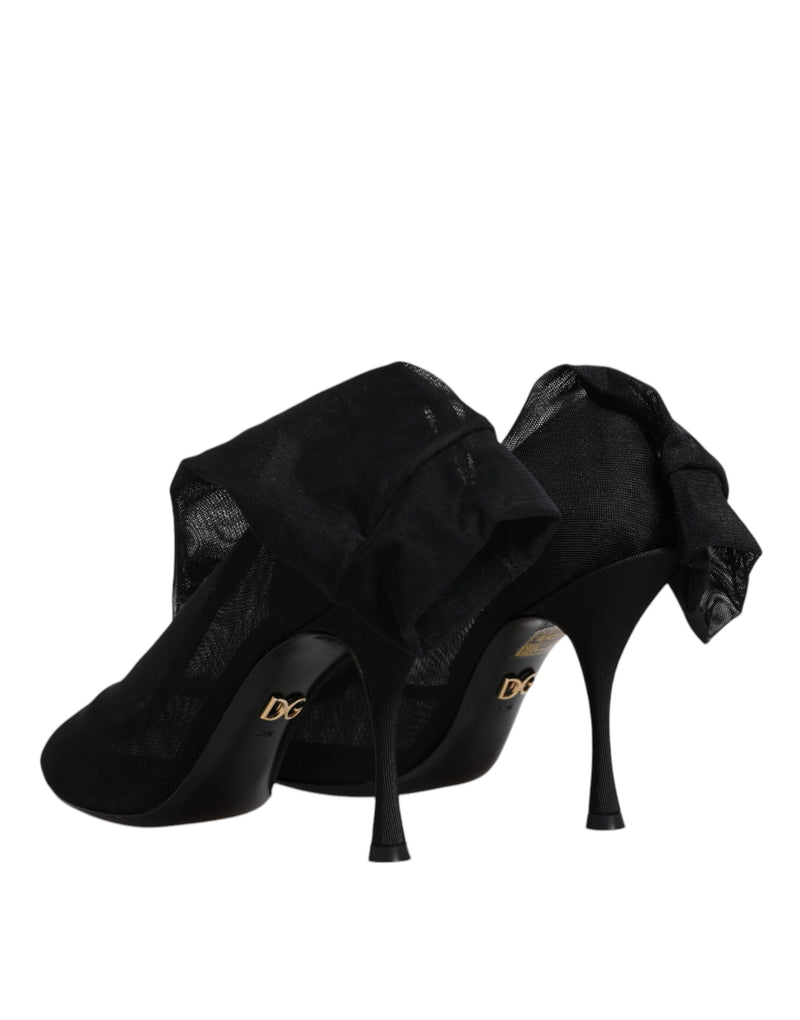 Dolce & Gabbana Black Silk Stretch Mesh Sock Boots