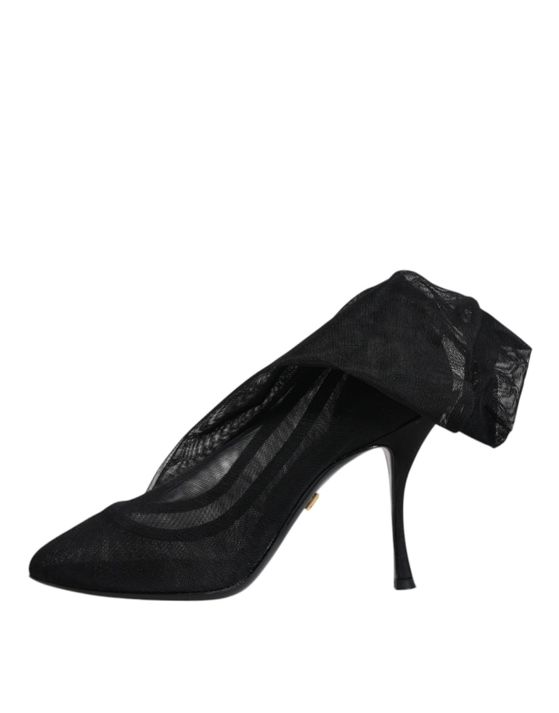 Dolce & Gabbana Black Silk Stretch Mesh Sock Boots