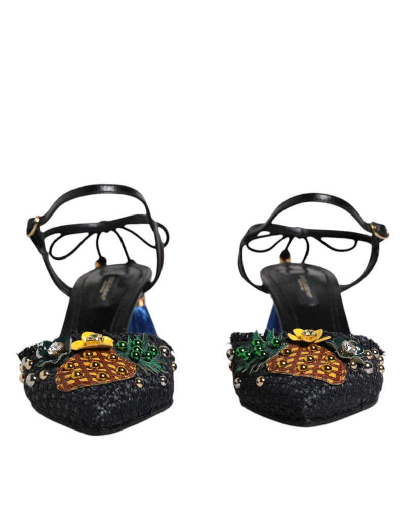 Dolce & Gabbana Black Pineapple Bellucci Heels Sandals