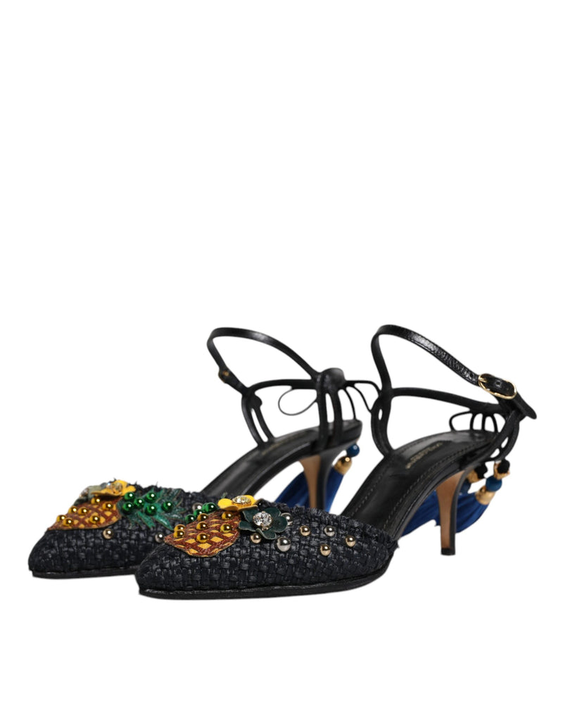 Dolce & Gabbana Black Pineapple Bellucci Heels Sandals