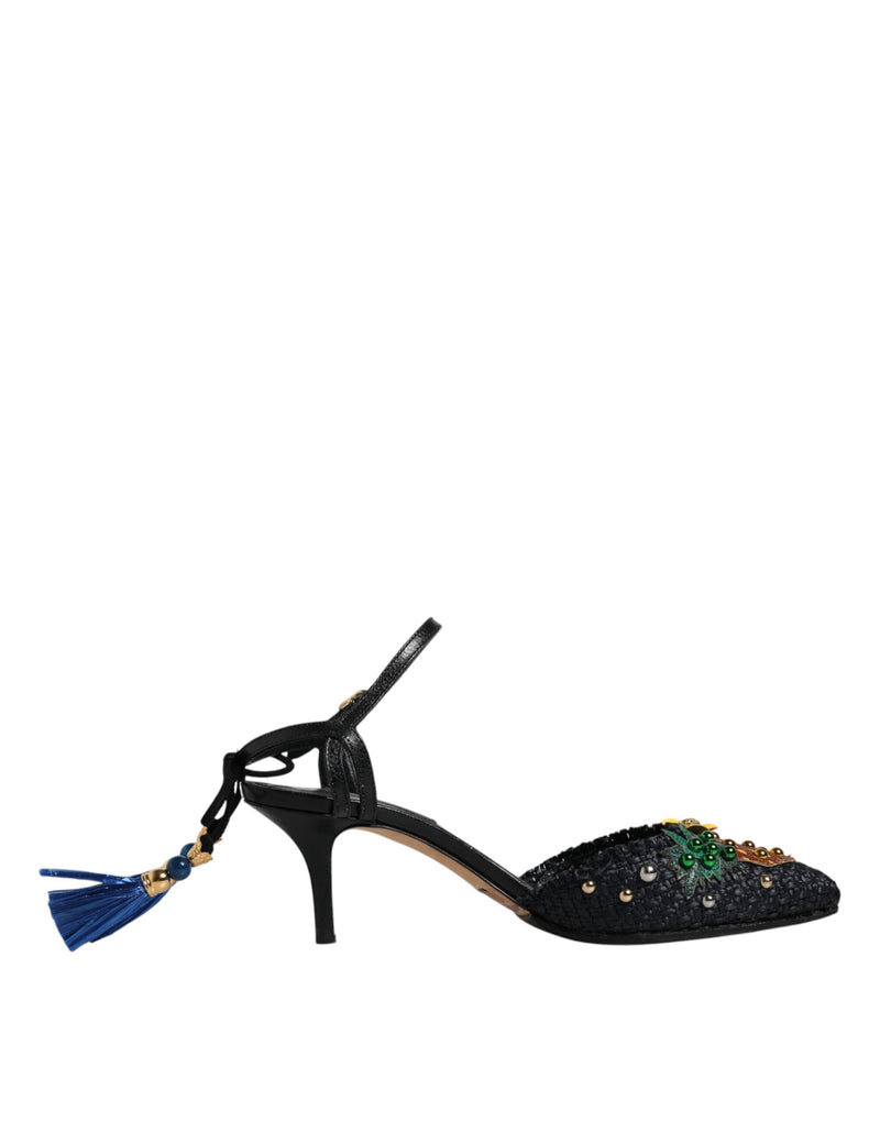 Dolce & Gabbana Black Pineapple Bellucci Heels Sandals