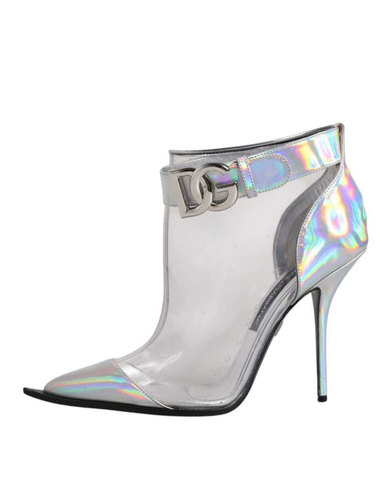 Dolce & Gabbana Silver Iridescent Pointed Short Boots