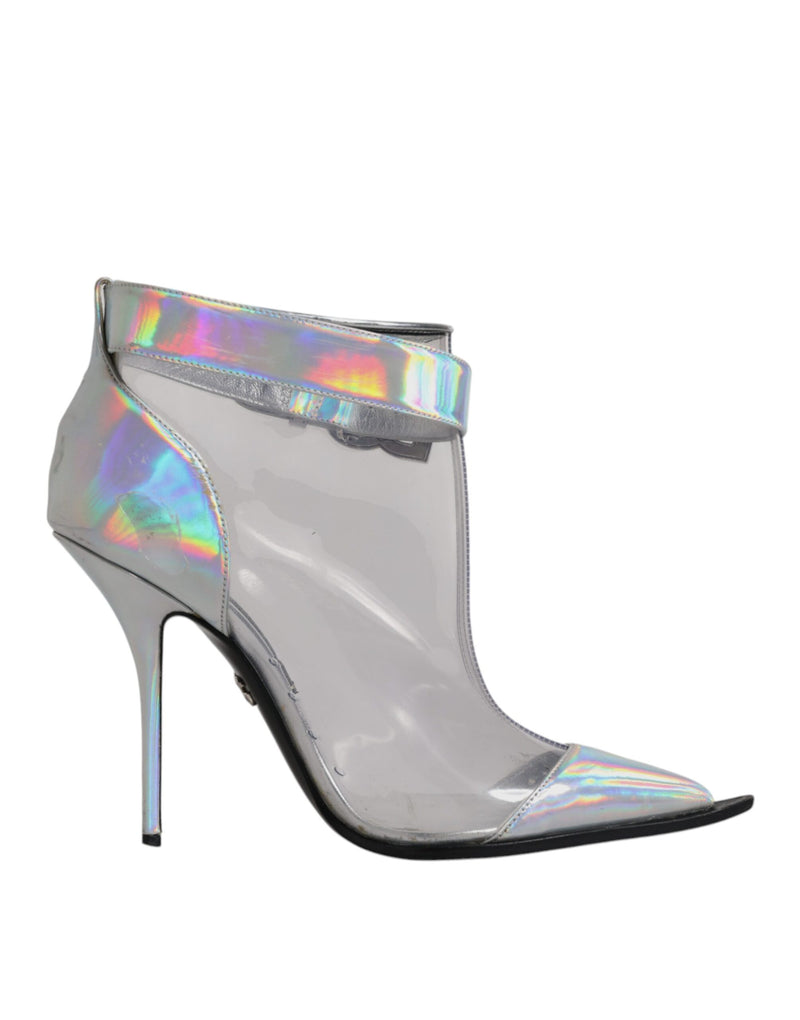 Dolce & Gabbana Silver Iridescent Pointed Short Boots
