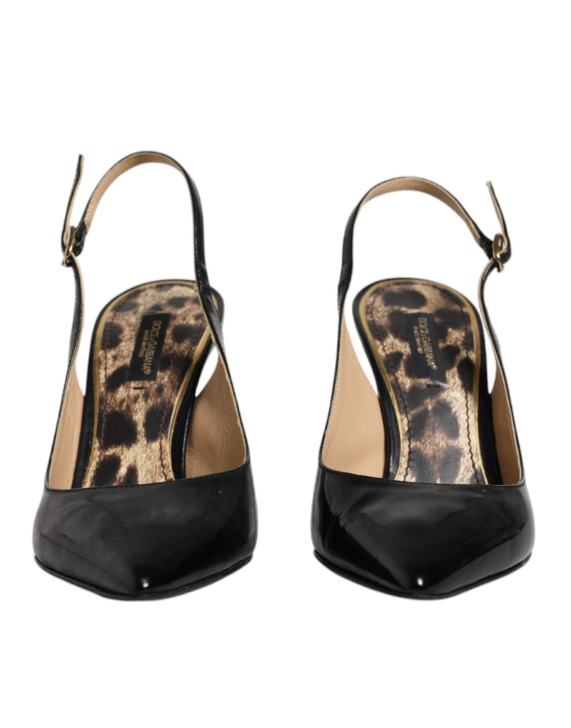 Dolce & Gabbana Black Leather High Heels Slingbacks