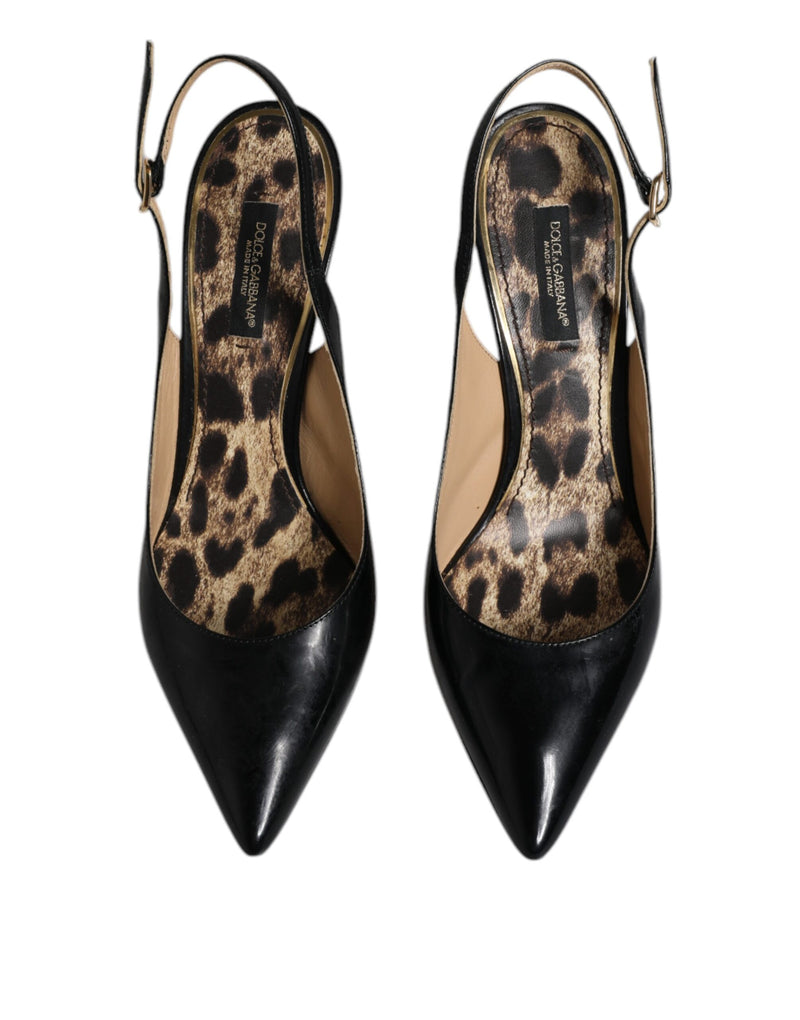 Dolce & Gabbana Black Leather High Heels Slingbacks