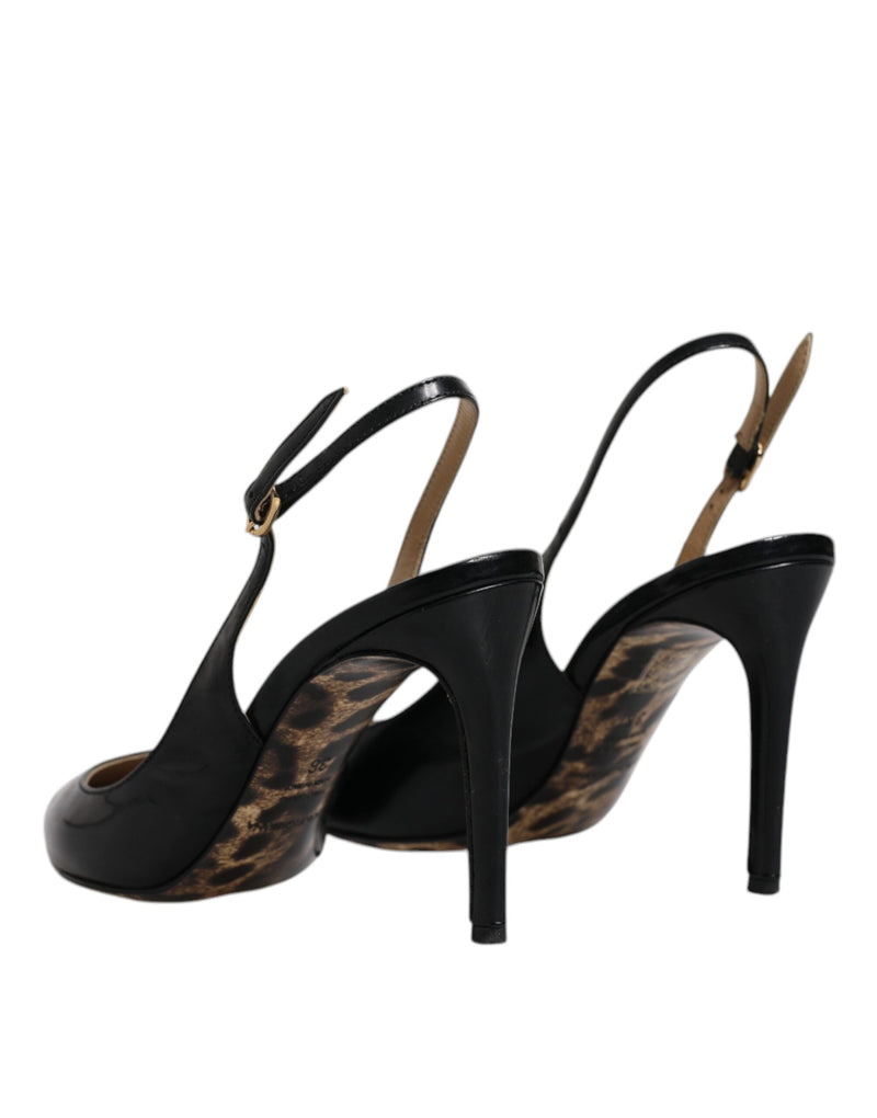 Dolce & Gabbana Black Leather High Heels Slingbacks