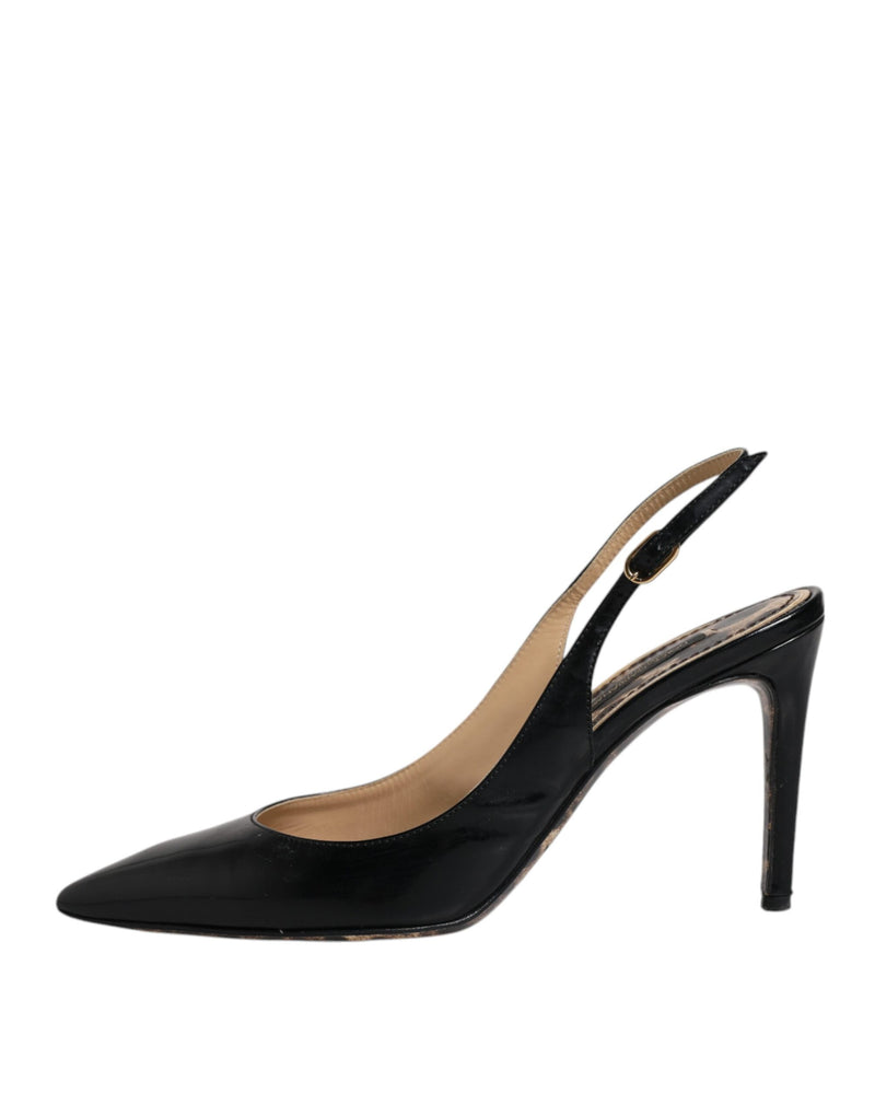 Dolce & Gabbana Black Leather High Heels Slingbacks