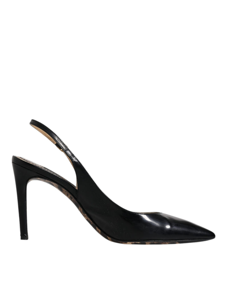 Dolce & Gabbana Black Leather High Heels Slingbacks