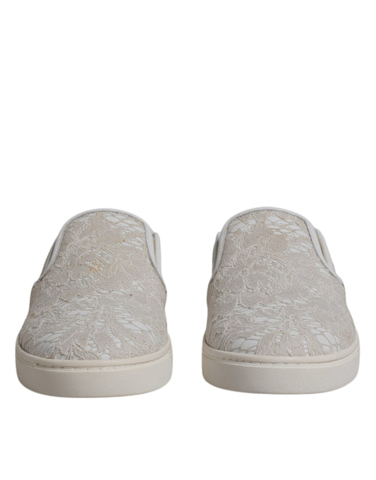 Dolce & Gabbana White Floral Lace Slip-On Loafers