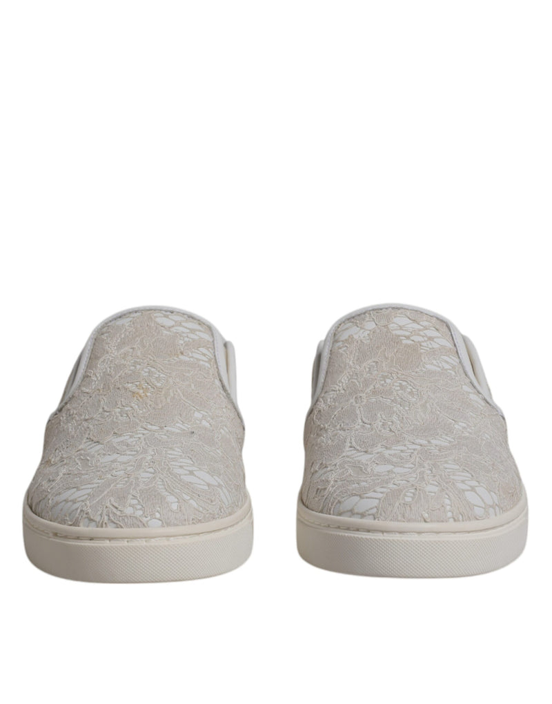 Dolce & Gabbana White Floral Lace Slip-On Loafers