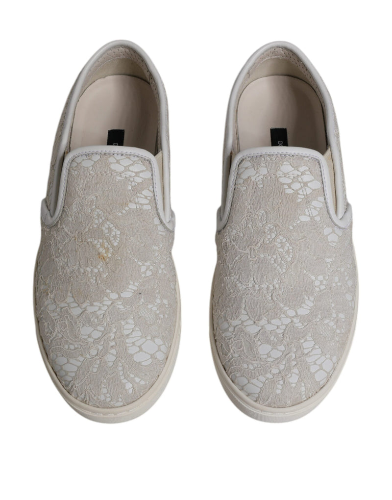 Dolce & Gabbana White Floral Lace Slip-On Loafers