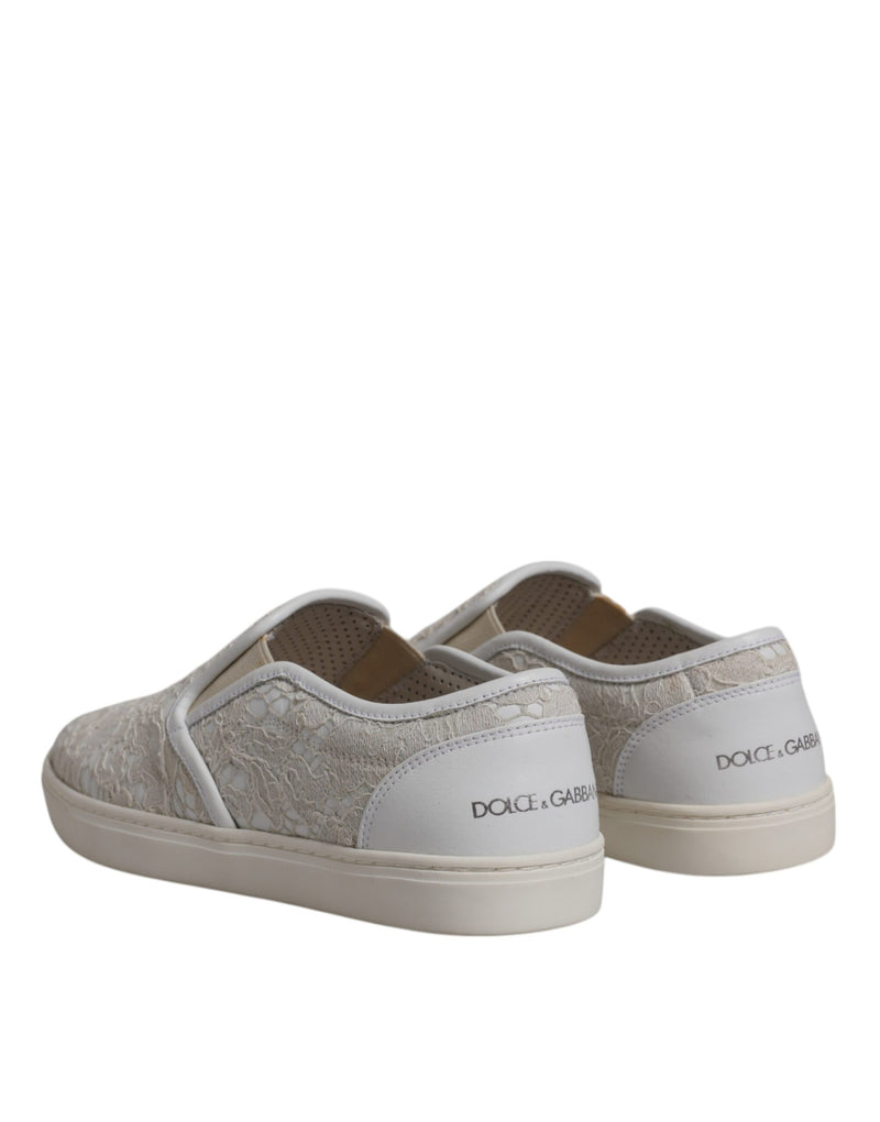 Dolce & Gabbana White Floral Lace Slip-On Loafers
