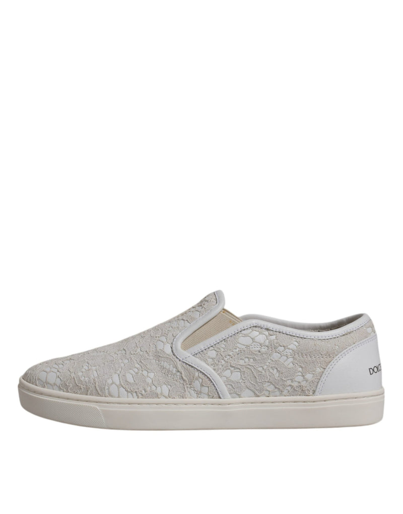 Dolce & Gabbana White Floral Lace Slip-On Loafers