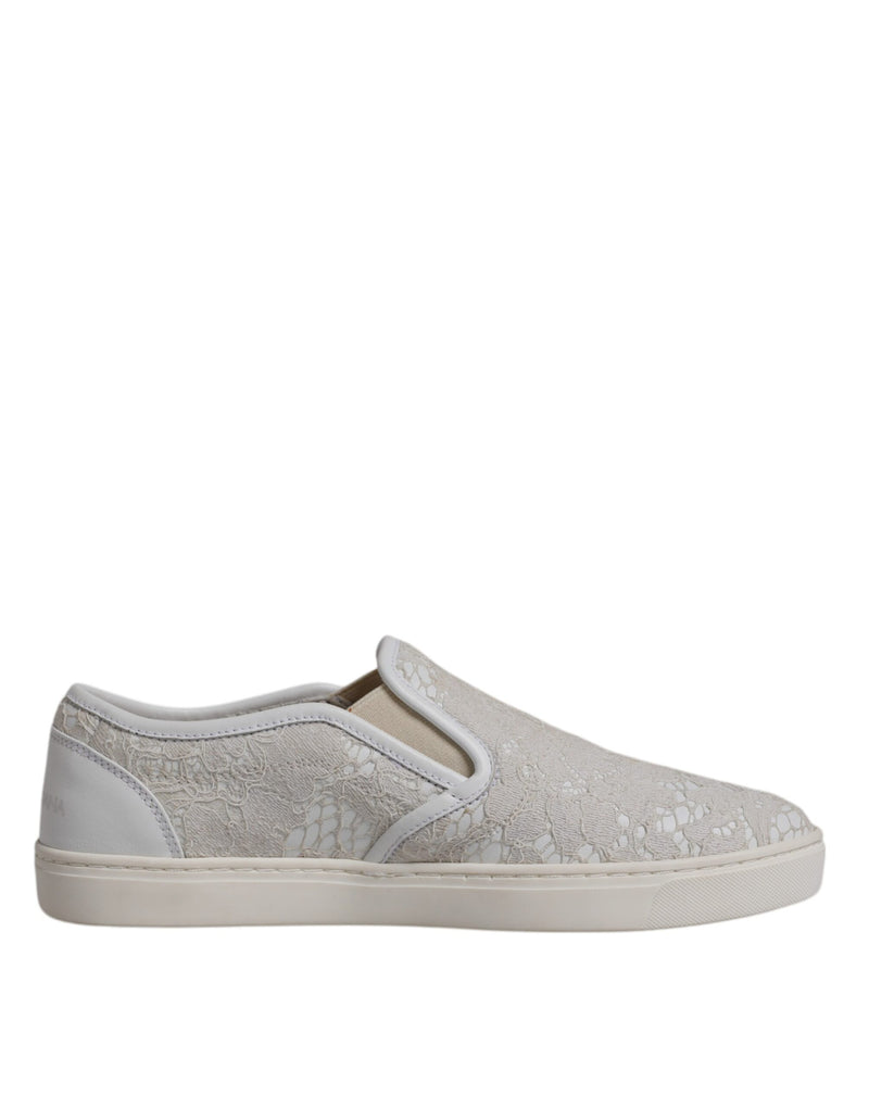 Dolce & Gabbana White Floral Lace Slip-On Loafers