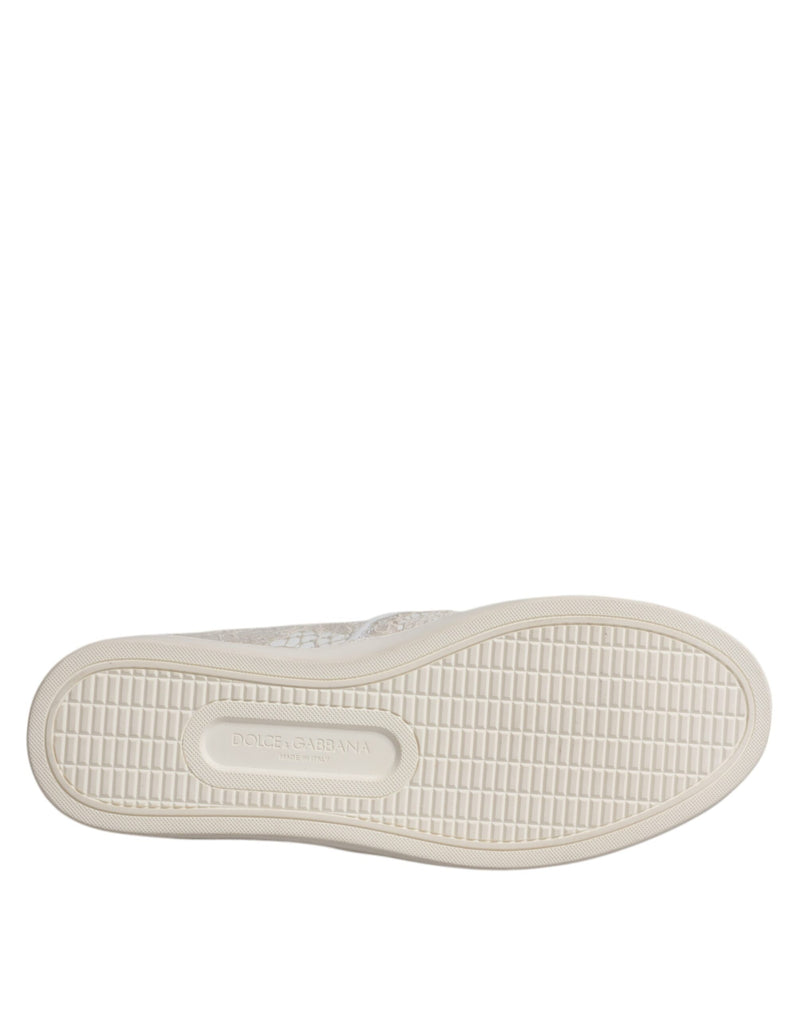Dolce & Gabbana White Floral Lace Slip-On Loafers