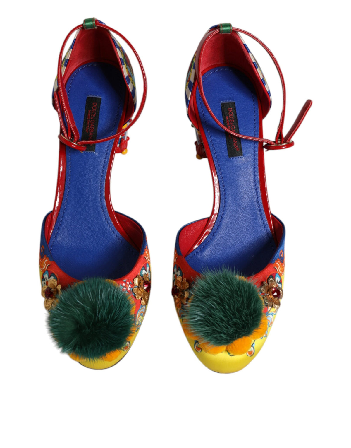 Dolce & Gabbana Multicolor Carretto Crystal Fur Sandals