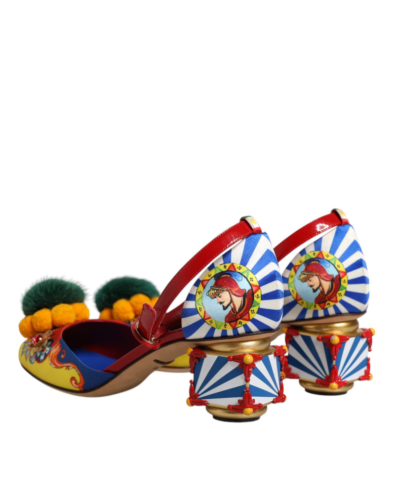 Dolce & Gabbana Multicolor Carretto Crystal Fur Sandals
