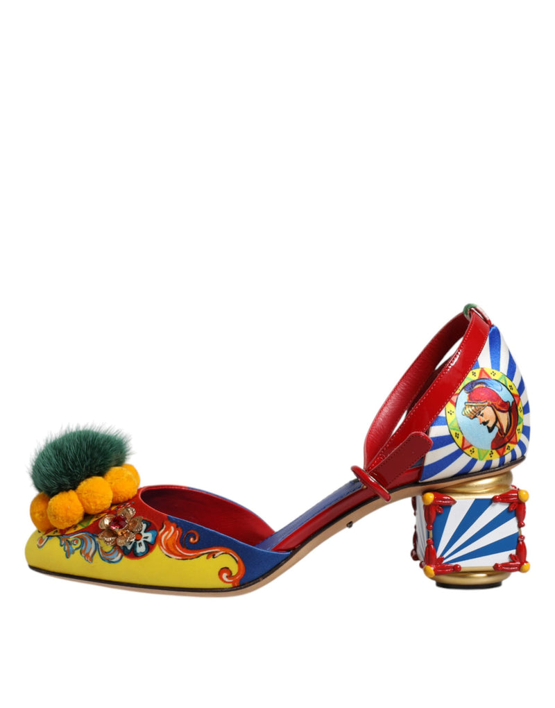 Dolce & Gabbana Multicolor Carretto Crystal Fur Sandals