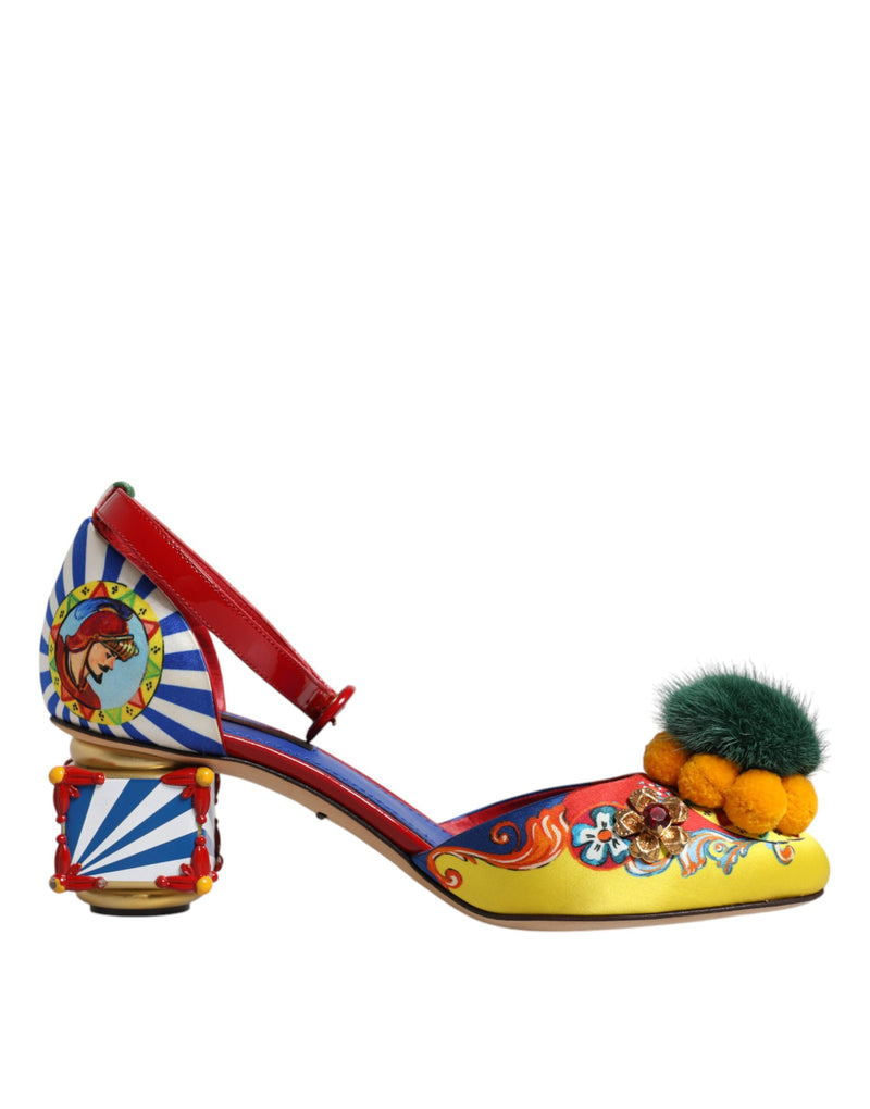 Dolce & Gabbana Multicolor Carretto Crystal Fur Sandals