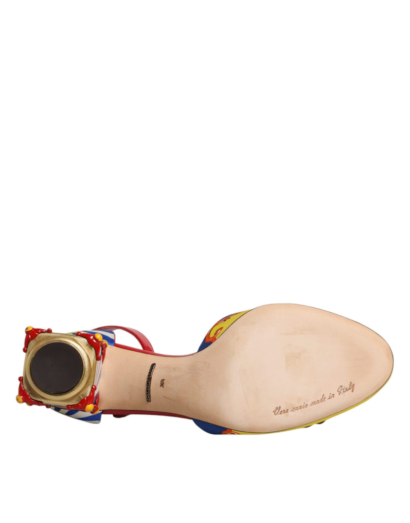 Dolce & Gabbana Multicolor Carretto Crystal Fur Sandals