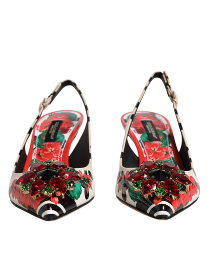Dolce & Gabbana Multicolore Leren Slippers met Kristallen Hak