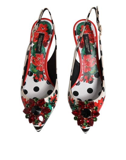 Dolce & Gabbana Multicolore Leren Slippers met Kristallen Hak