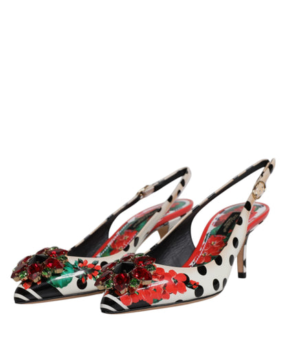 Dolce & Gabbana Multicolore Leren Slippers met Kristallen Hak
