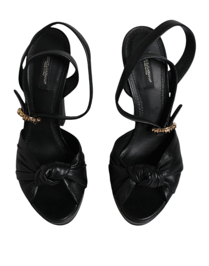 Dolce & Gabbana Zwarte Lederen Platform Sandalen met Hak