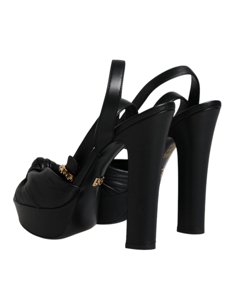Dolce & Gabbana Sandales à Talons Plates en Cuir Noir