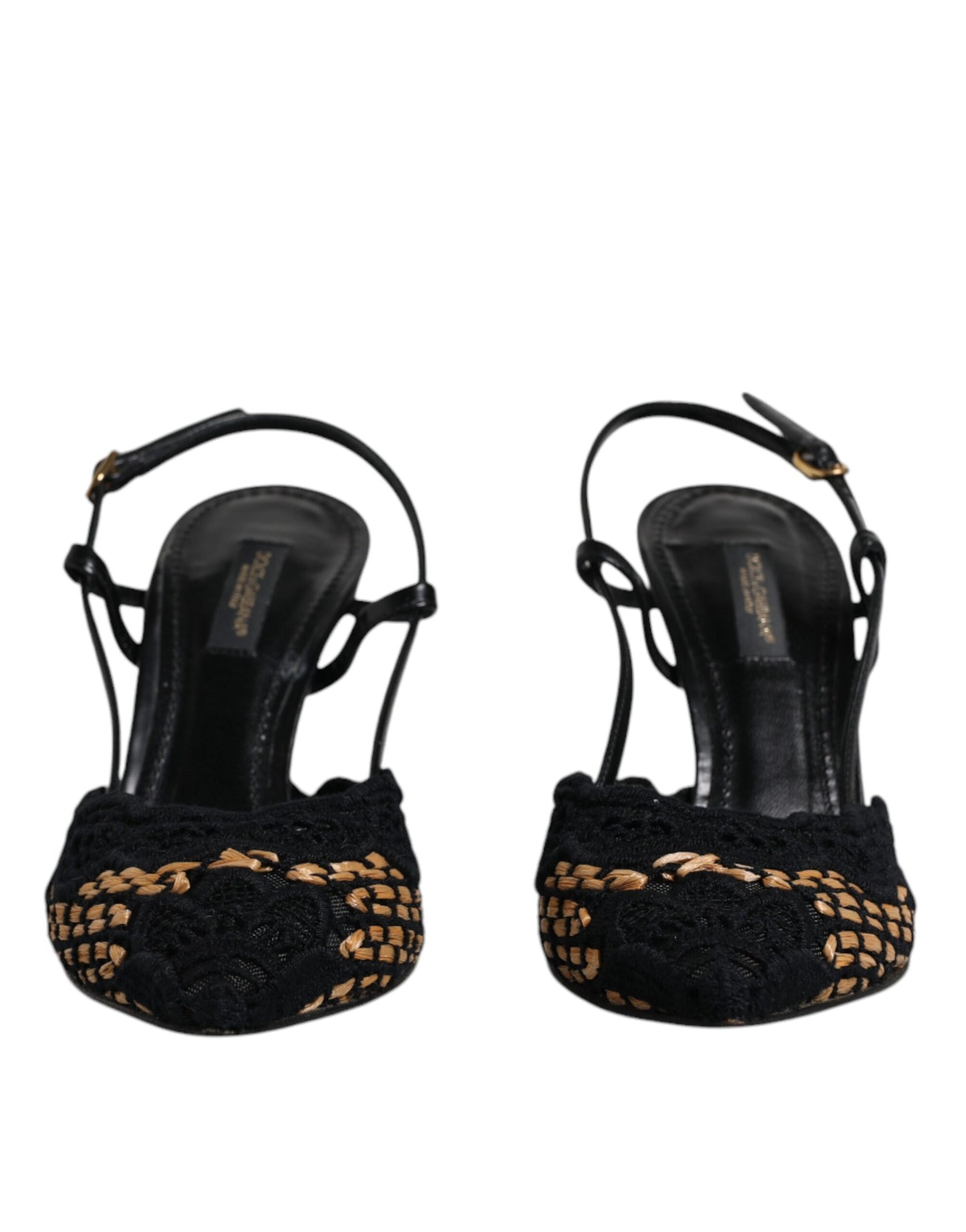 Dolce & Gabbana Zwarte Bruine Kant Hoge Hakken Slippers