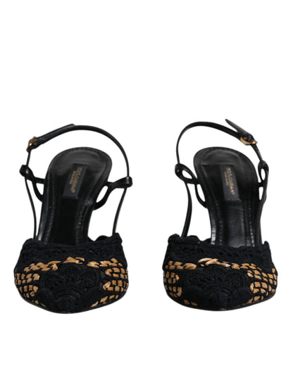 Dolce & Gabbana Zwarte Bruine Kant Hoge Hakken Slippers