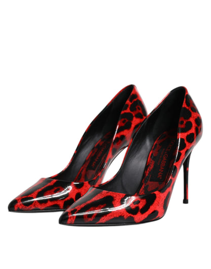 Dolce & Gabbana rode stiletto hakken van leer met luipaardprint.