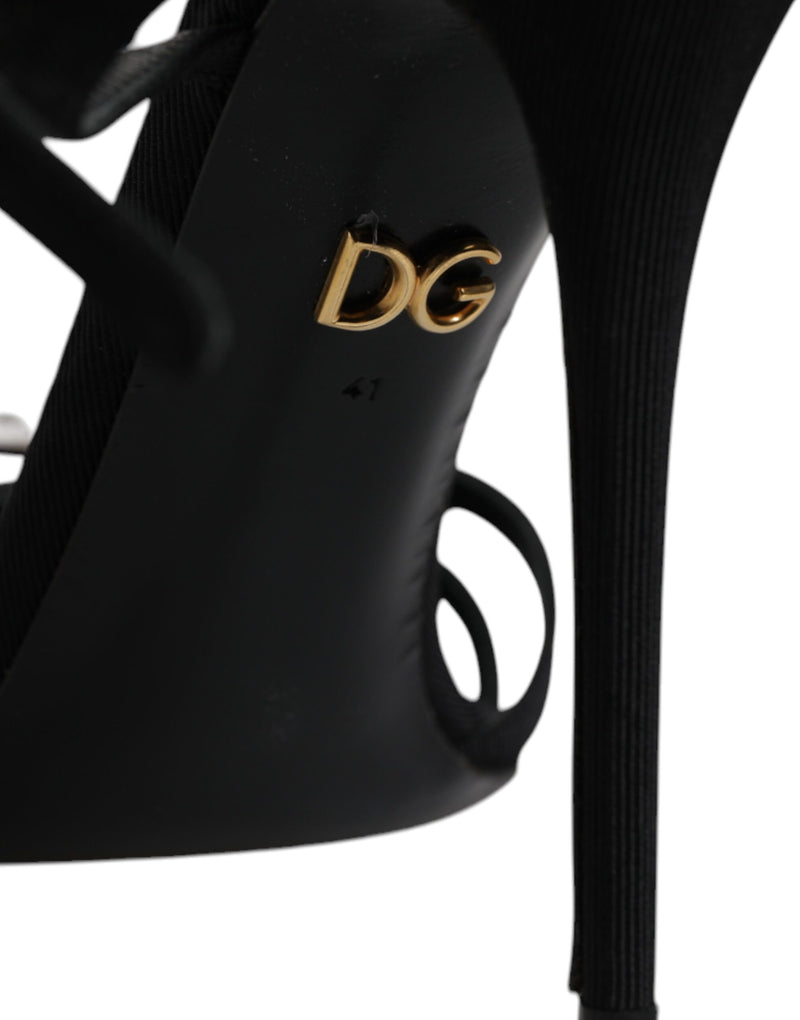 Dolce & Gabbana Sandales Cristal en Cuir Noir
