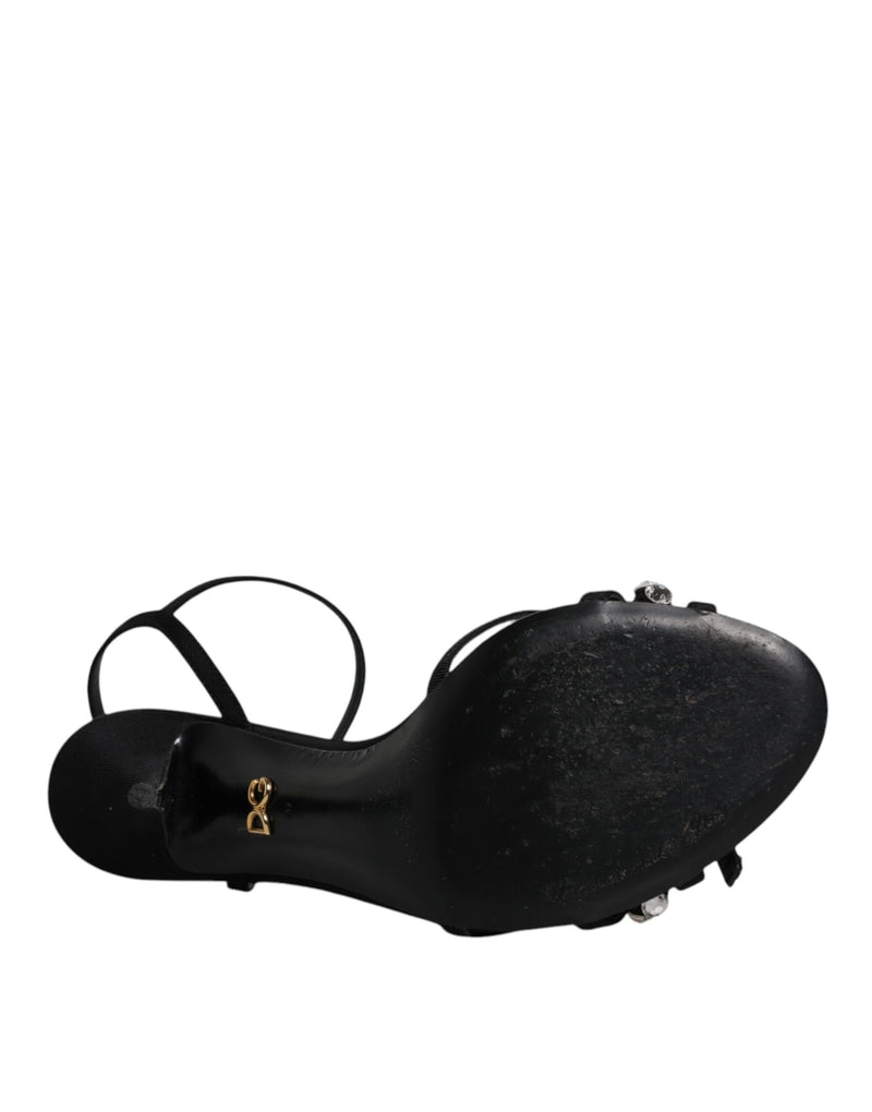 Dolce & Gabbana Sandales Cristal en Cuir Noir