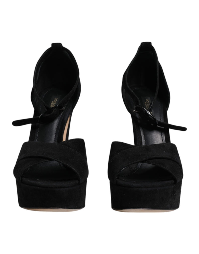 Sandales à Talons Plates en Cuir Noir Dolce & Gabbana