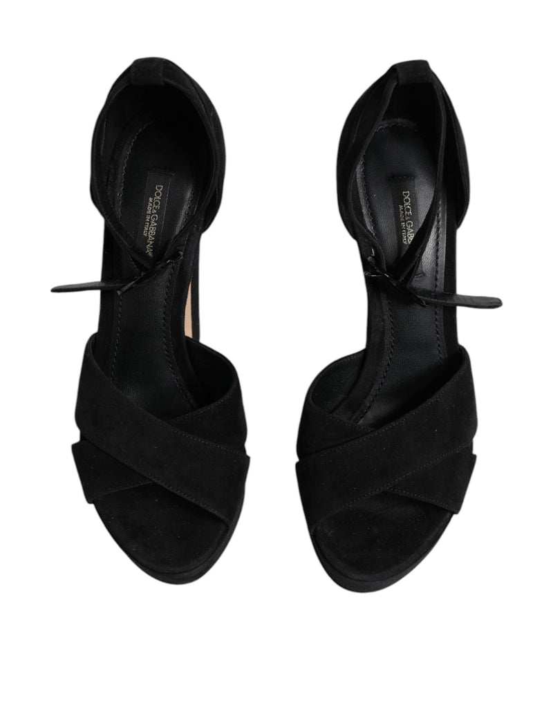 Sandales à Talons Plates en Cuir Noir Dolce & Gabbana